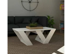 Mesa de sala de estar Dmelegon, Mesa de café, Suporte de revistas para sofá, Prateleira para sala de estar, 110x60h40 cm, Branco