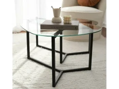 Mesa de sala de estar Dmotoles, Mesa baixa para café, Suporte para sofá, Prateleira para sala de estar, 82x58h40 cm, Preto