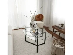 Mesa de sala de estar Dmotoles, Mesa baixa para café, Suporte para sofá, Prateleira para sala de estar, 82x58h40 cm, Preto