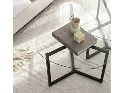 Mesa de sala de estar Dmotoles, Mesa baixa para café, Suporte para sofá, Prateleira para sala de estar, 82x58h40 cm, Preto
