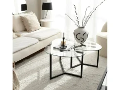 Mesa de sala de estar Dmotoles, Mesa baixa para café, Suporte para sofá, Prateleira para sala de estar, 82x58h40 cm, Preto