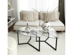 Mesa de sala de estar Dmotoles, Mesa baixa para café, Suporte para sofá, Prateleira para sala de estar, 82x58h40 cm, Preto