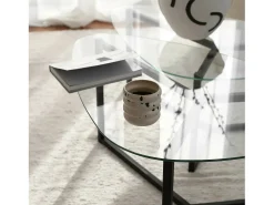 Mesa de sala de estar Dmotoles, Mesa baixa para café, Suporte para sofá, Prateleira para sala de estar, 82x58h40 cm, Preto