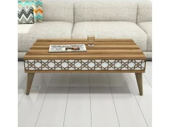 Mesa de sala de estar Dplant, Mesa de café, Suporte de revistas para sofá, Prateleira para sala de estar, 105x60h37 cm, Noz e Branco