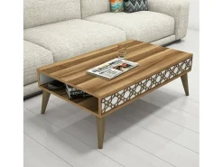 Mesa de sala de estar Dplant, Mesa de café, Suporte de revistas para sofá, Prateleira para sala de estar, 105x60h37 cm, Noz e Branco