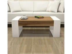 Mesa de salOito Dmilanes, Mesa de café, Porta-revistas para sofá, Prateleira de sala, 102x60h38 cm, Nogueira e Branco