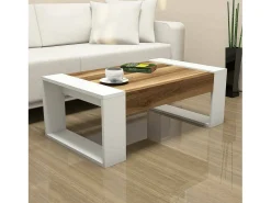 Mesa de salOito Dmilanes, Mesa de café, Porta-revistas para sofá, Prateleira de sala, 102x60h38 cm, Nogueira e Branco