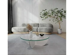Mesa de salOtto Dpere, Mesa baixa de café, Suporte para sofá, Prateleira para sala de estar, 90x90h30 cm, Branco