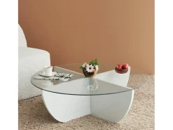 Mesa de salOtto Dpere, Mesa baixa de café, Suporte para sofá, Prateleira para sala de estar, 90x90h30 cm, Branco