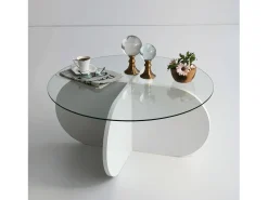 Mesa de salTto Dalcibiad, Mesa baixa para café, Porta-revistas para sofá, Prateleira para sala de estar, 75x75h35 cm, Branco
