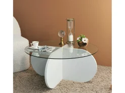 Mesa de salTto Dalcibiad, Mesa baixa para café, Porta-revistas para sofá, Prateleira para sala de estar, 75x75h35 cm, Branco