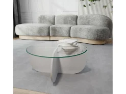 Mesa de salTto Dalcibiad, Mesa baixa para café, Porta-revistas para sofá, Prateleira para sala de estar, 75x75h35 cm, Branco