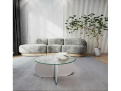 Mesa de salTto Dalcibiad, Mesa baixa para café, Porta-revistas para sofá, Prateleira para sala de estar, 75x75h35 cm, Branco