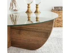 Mesa de salTto Dpere, Mesa de café, Porta-revistas para sofá, Prateleira para sala de estar, 90x90h30 cm, Noz