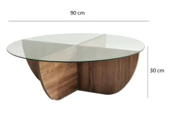 Mesa de salTto Dpere, Mesa de café, Porta-revistas para sofá, Prateleira para sala de estar, 90x90h30 cm, Noz