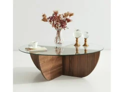 Mesa de salTto Dpere, Mesa de café, Porta-revistas para sofá, Prateleira para sala de estar, 90x90h30 cm, Noz