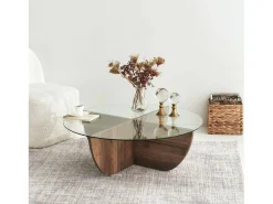 Mesa de salTto Dpere, Mesa de café, Porta-revistas para sofá, Prateleira para sala de estar, 90x90h30 cm, Noz