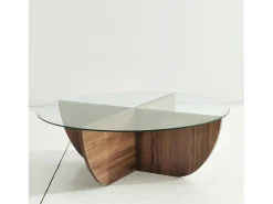 Mesa de salTto Dpere, Mesa de café, Porta-revistas para sofá, Prateleira para sala de estar, 90x90h30 cm, Noz