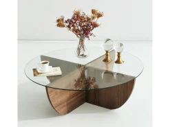 Mesa de salTto Dpere, Mesa de café, Porta-revistas para sofá, Prateleira para sala de estar, 90x90h30 cm, Noz