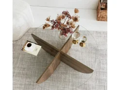 Mesa de salTto Dpere, Mesa de café, Porta-revistas para sofá, Prateleira para sala de estar, 90x90h30 cm, Noz