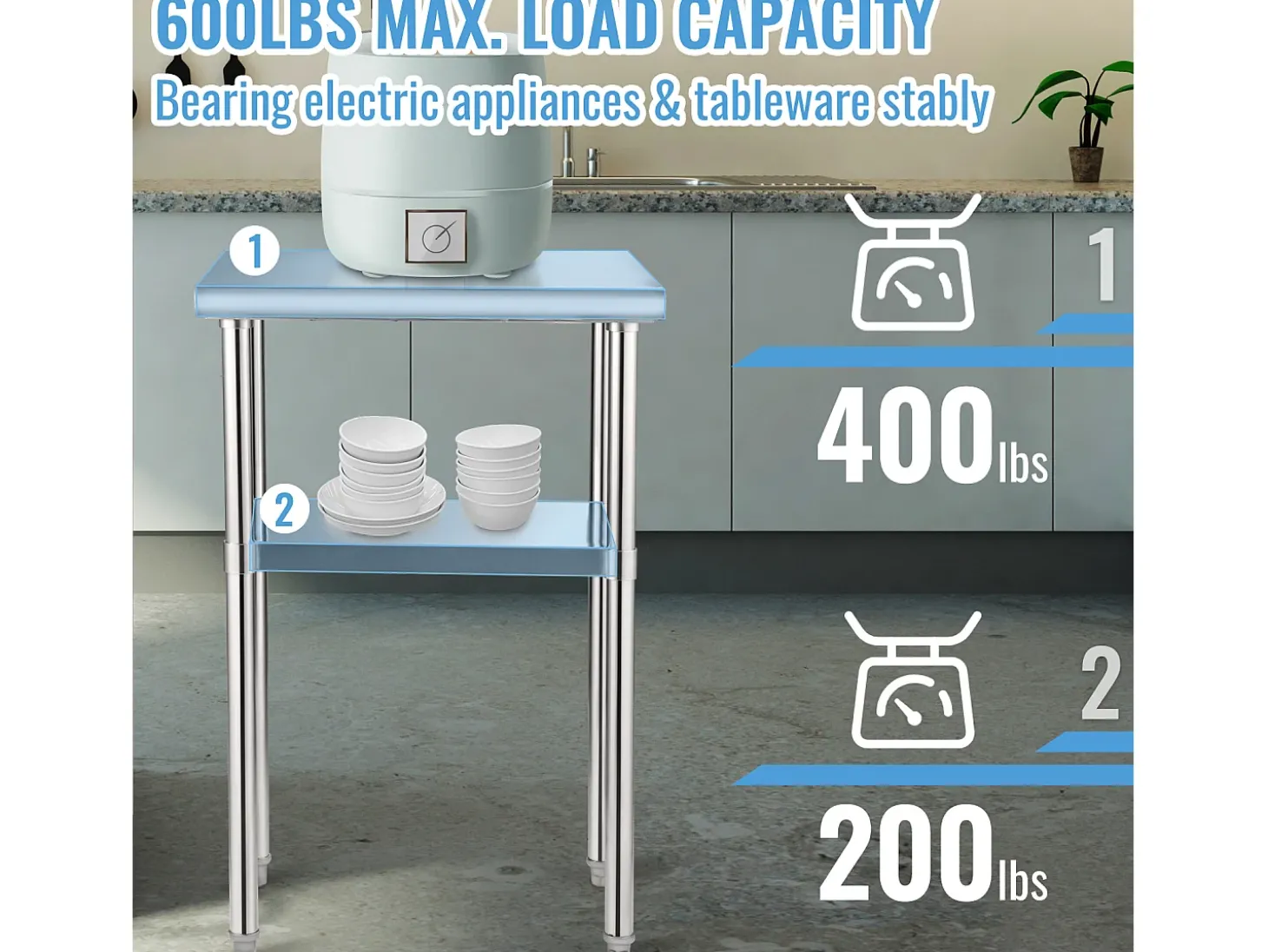 Mesa de Trabalho de Aço Inox SucceBuy, 61 x 46 x 91 cm, Mesa de Preparação de Alimentos Comercial
