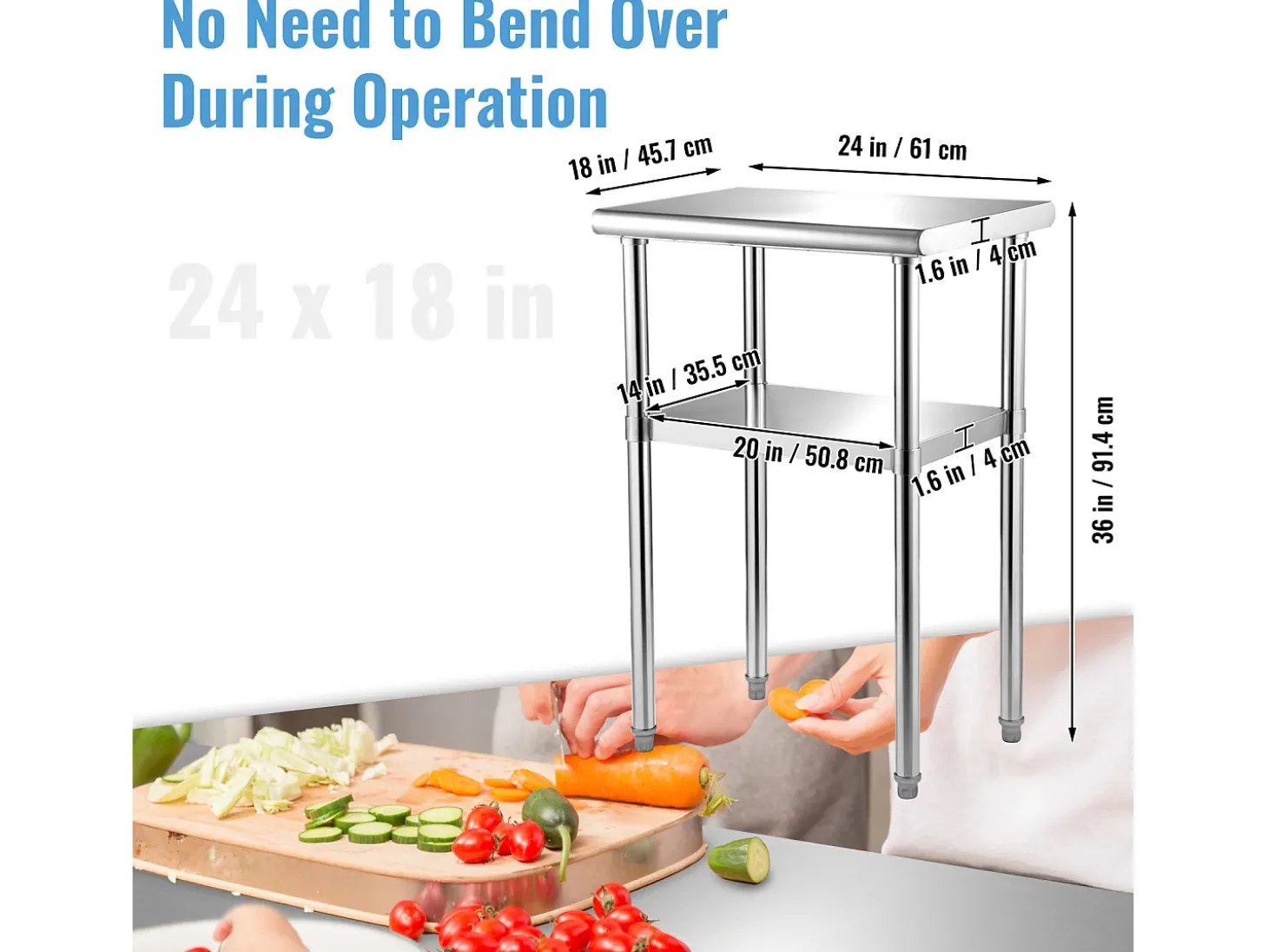 Mesa de Trabalho de Aço Inox SucceBuy, 61 x 46 x 91 cm, Mesa de Preparação de Alimentos Comercial