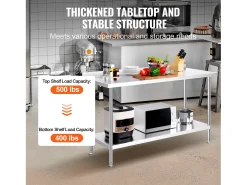 Mesa de Trabalho de Cozinha SucceBuy, Mesa de Trabalho em Aço Inoxidável 60.96x152.4 cm, Comercial