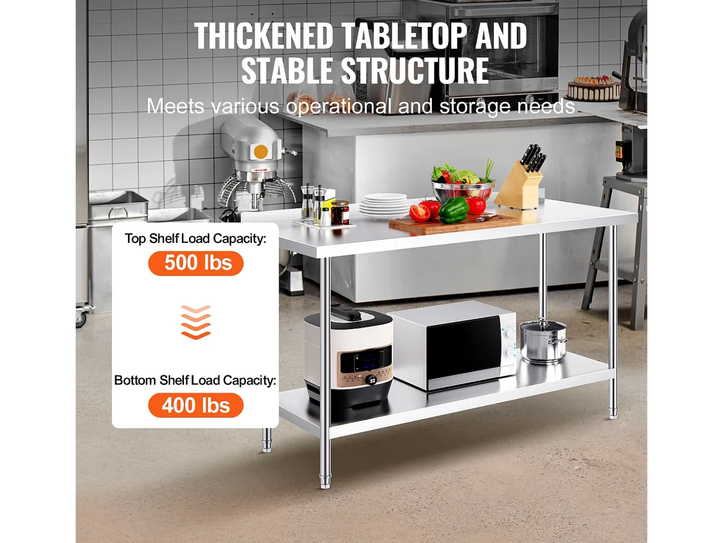 Mesa de Trabalho de Cozinha SucceBuy, Mesa de Trabalho em Aço Inoxidável 60.96x152.4 cm, Comercial