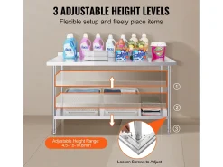 Mesa de Trabalho de Cozinha SucceBuy, Mesa de Trabalho em Aço Inoxidável 60.96x152.4 cm, Comercial