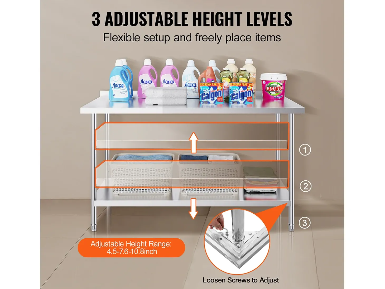 Mesa de Trabalho de Cozinha SucceBuy, Mesa de Trabalho em Aço Inoxidável 60.96x152.4 cm, Comercial