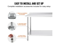 Mesa de Trabalho de Cozinha SucceBuy, Mesa de Trabalho em Aço Inoxidável 60.96x152.4 cm, Comercial