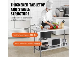 Mesa de Trabalho de Cozinha SucceBuy 61 x 152 x 86 cm, Posto de Trabalho Alimentar Comercial