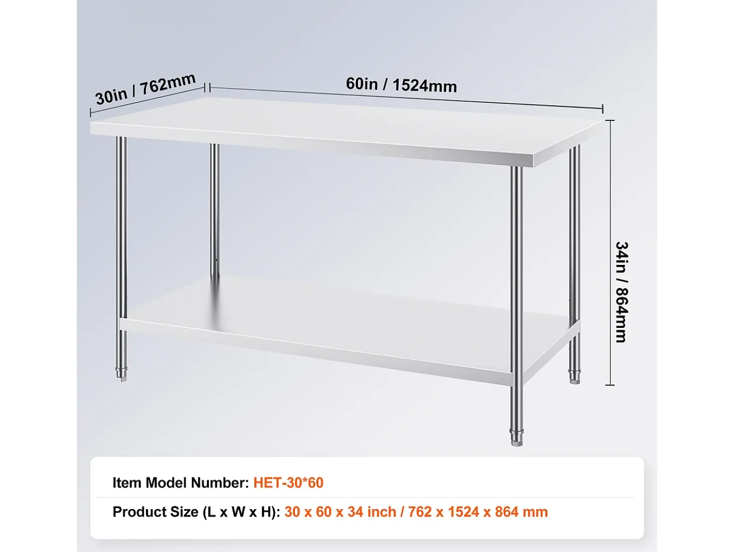 Mesa de Trabalho de Cozinha SucceBuy 76.2x152.4x86.36 cm, Posto de Trabalho Alimentar Comercial