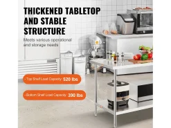 Mesa de Trabalho de Cozinha SucceBuy 76.2x152.4x86.36 cm, Posto de Trabalho Alimentar Comercial