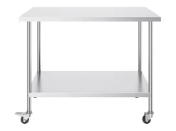 Mesa de Trabalho de Cozinha SucceBuy 76 x 152 cm, Mesa de Trabalho em Aço Inoxidável com 4 Rodas