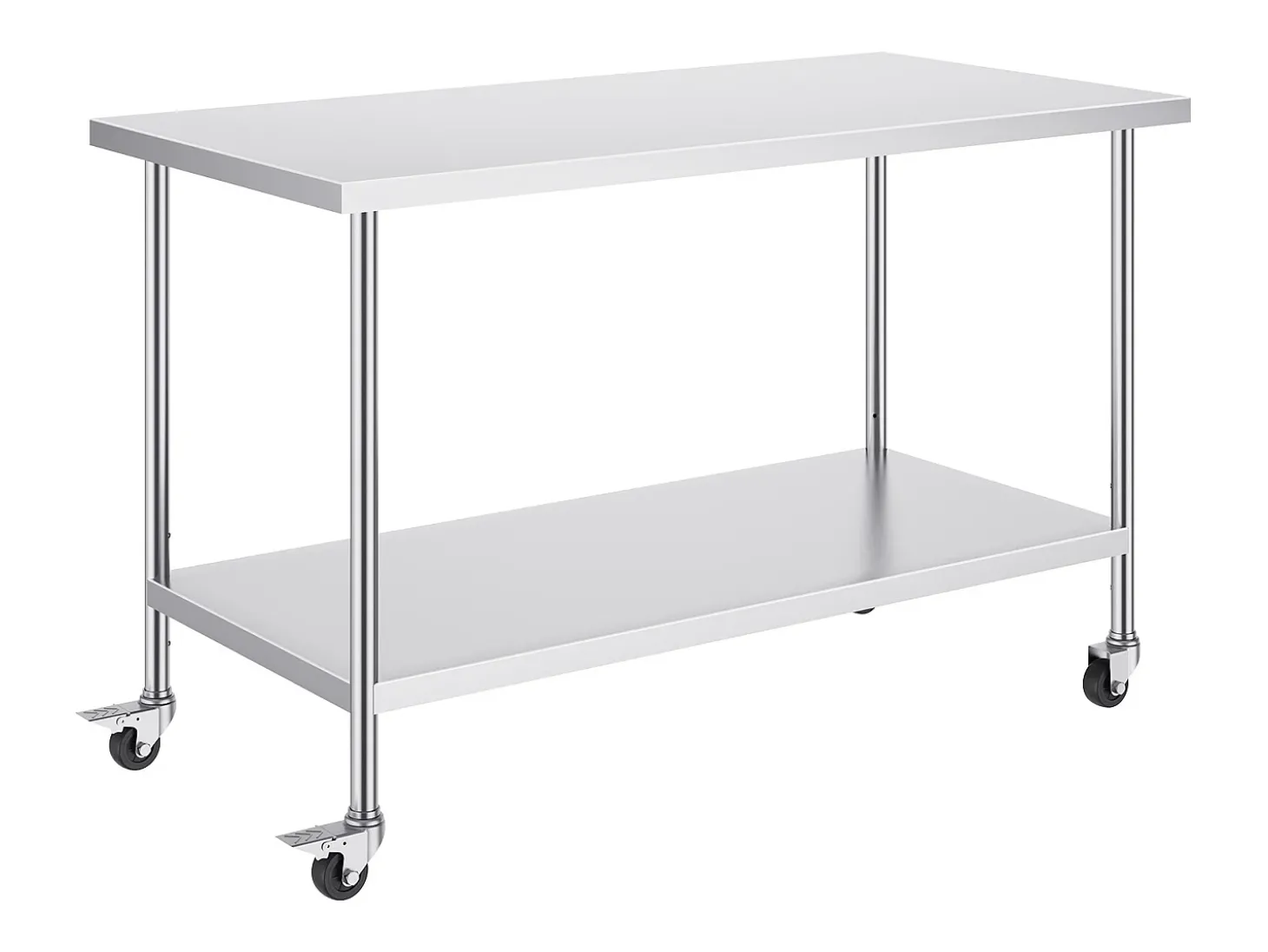 Mesa de Trabalho de Cozinha SucceBuy 76 x 152 cm, Mesa de Trabalho em Aço Inoxidável com 4 Rodas