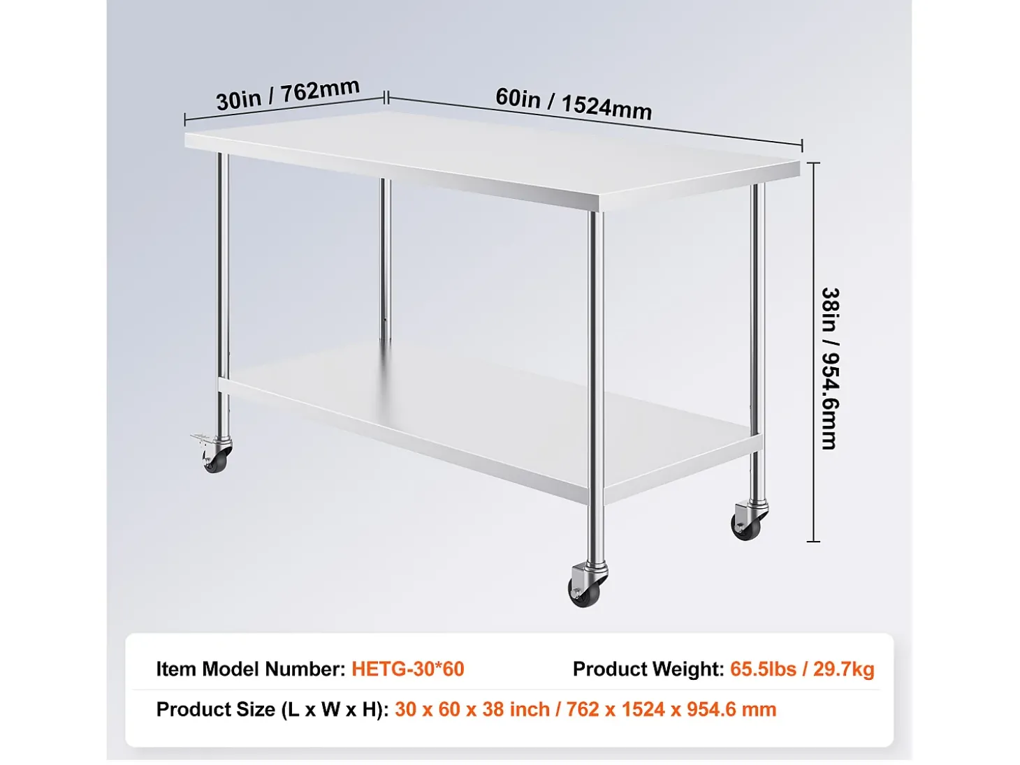 Mesa de Trabalho de Cozinha SucceBuy 76 x 152 cm, Mesa de Trabalho em Aço Inoxidável com 4 Rodas