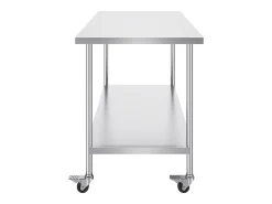 Mesa de Trabalho de Cozinha SucceBuy 76 x 152 cm, Mesa de Trabalho em Aço Inoxidável com 4 Rodas