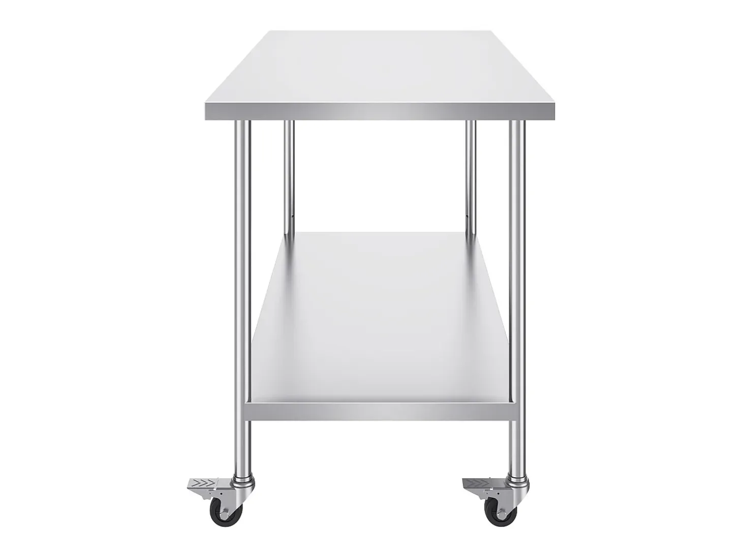 Mesa de Trabalho de Cozinha SucceBuy 76 x 152 cm, Mesa de Trabalho em Aço Inoxidável com 4 Rodas