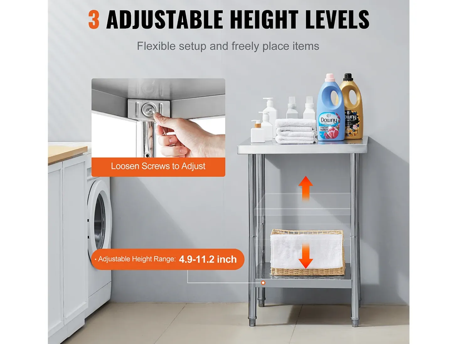 Mesa de Trabalho de Cozinha SucceBuy 60.96x60.96x86.36 cm, Posto de Trabalho Alimentar Comercial