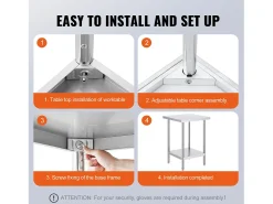 Mesa de Trabalho de Cozinha SucceBuy 60.96x60.96x86.36 cm, Posto de Trabalho Alimentar Comercial