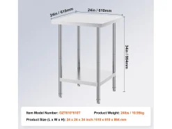 Mesa de Trabalho de Cozinha SucceBuy 60.96x60.96x86.36 cm, Posto de Trabalho Alimentar Comercial