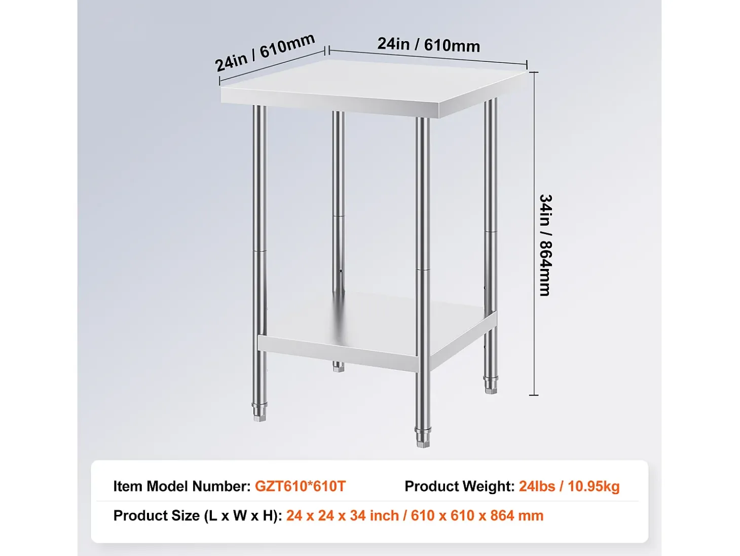 Mesa de Trabalho de Cozinha SucceBuy 60.96x60.96x86.36 cm, Posto de Trabalho Alimentar Comercial