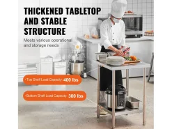 Mesa de Trabalho de Cozinha SucceBuy 60.96x60.96x86.36 cm, Posto de Trabalho Alimentar Comercial