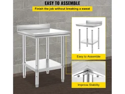 Mesa de Trabalho de Cozinha em Aço Inoxidável SucceBuy, Mesa de Preparação de Alimentos 60.96x60.96 cm