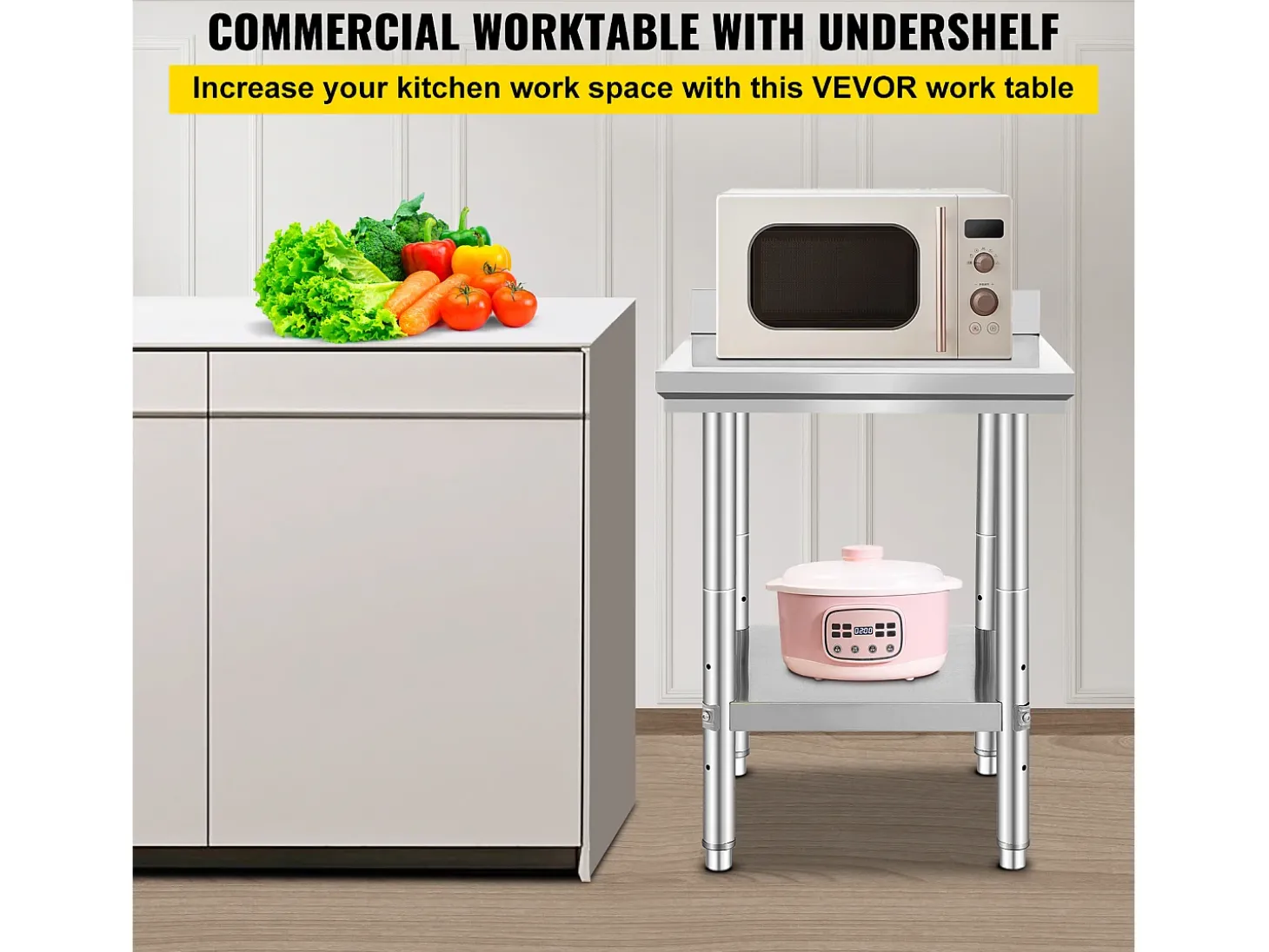 Mesa de Trabalho de Cozinha em Aço Inoxidável SucceBuy, Mesa de Preparação de Alimentos 60.96x60.96 cm