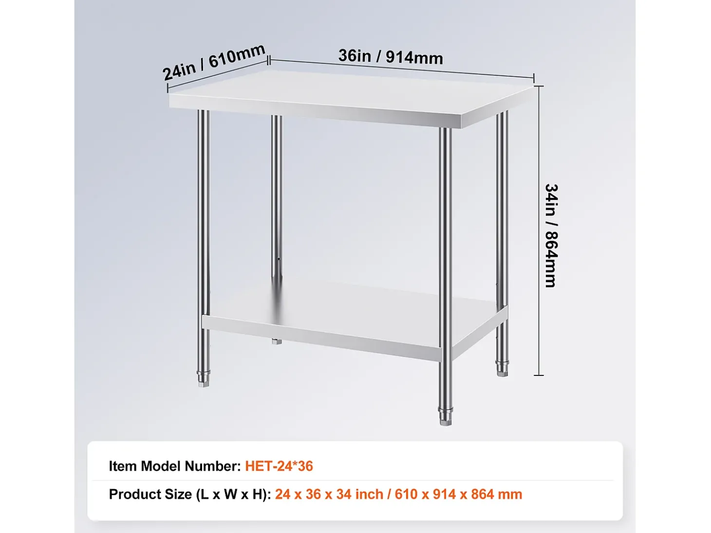 Mesa de Trabalho de Cozinha SucceBuy 60.96x91.44x86.36 cm, Mesa de Preparação de Trabalho em Aço Inoxidável