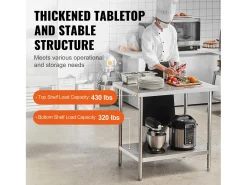 Mesa de Trabalho de Cozinha SucceBuy 60.96x91.44x86.36 cm, Mesa de Preparação de Trabalho em Aço Inoxidável