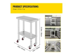 Mesa de Trabalho de Cozinha SucceBuy 30.48x60.96 cm | Mesa de Preparação Comercial com 4 Rodas