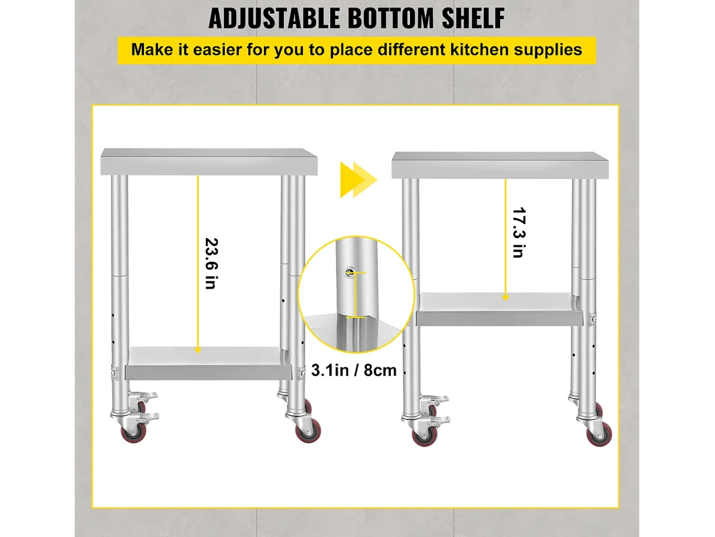 Mesa de Trabalho de Cozinha SucceBuy 30.48x60.96 cm | Mesa de Preparação Comercial com 4 Rodas